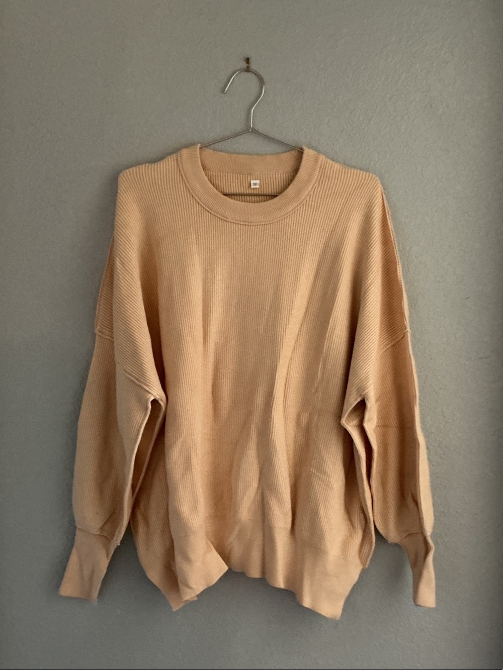 Ribbed Crewneck Sweater in Light Tan